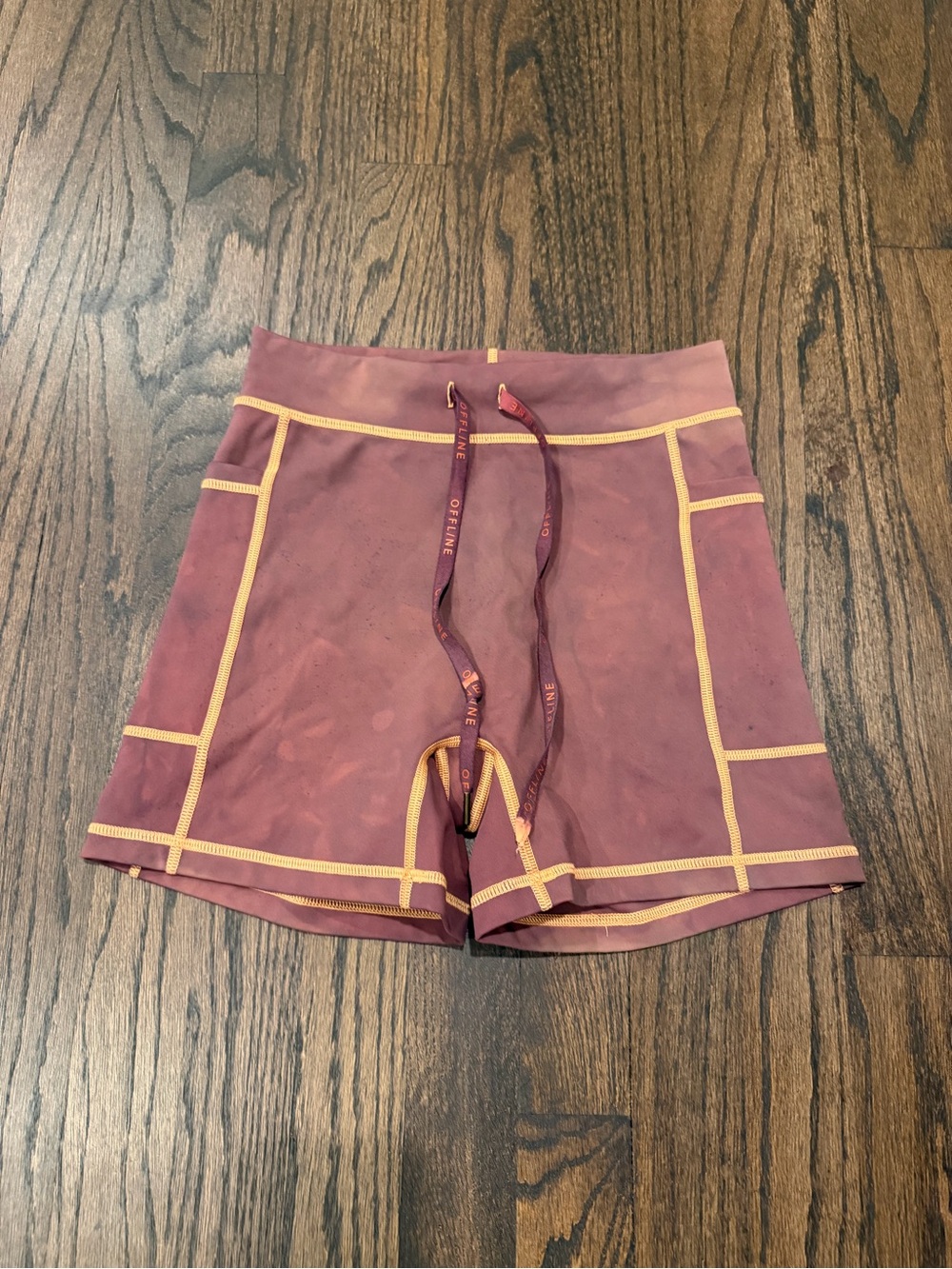 aerie Burgundy Bike Shorts with Yellow Contrast Trim